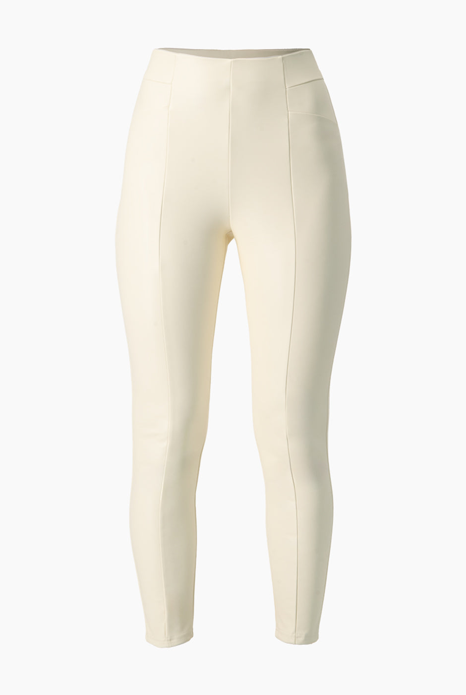 Pantalón slim de ecopiel hueso con cortes en pretina