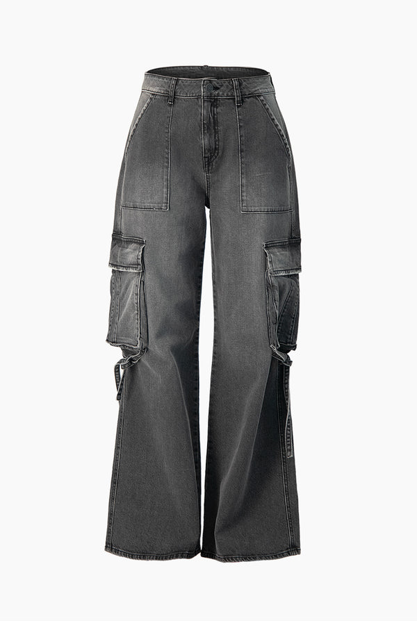 Jeans cargo negro de pierna amplia