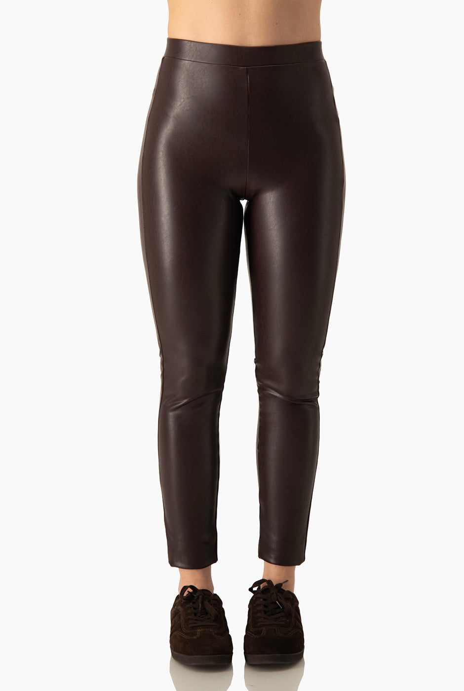 Legging PU Basic color café de ecopiel elástico