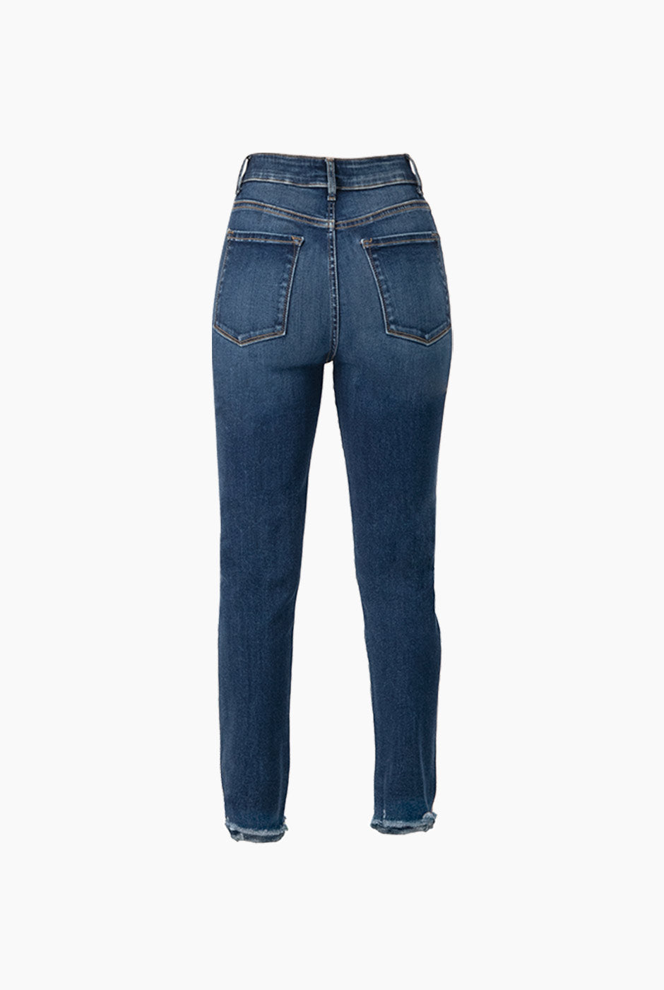 Jeans skinny azul con botones frontales y deshilachados