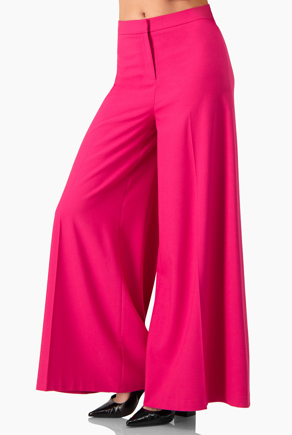 Pantalón recto rosa liso de pierna amplia