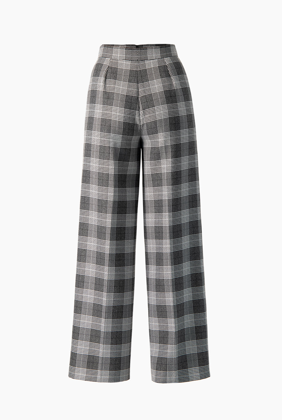 Pantalón recto negro con estampado de cuadros y bolsillos laterales