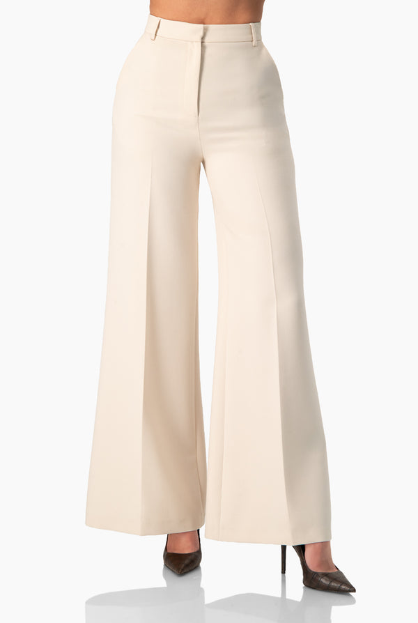 Pantalon liso pierna amplia marfil