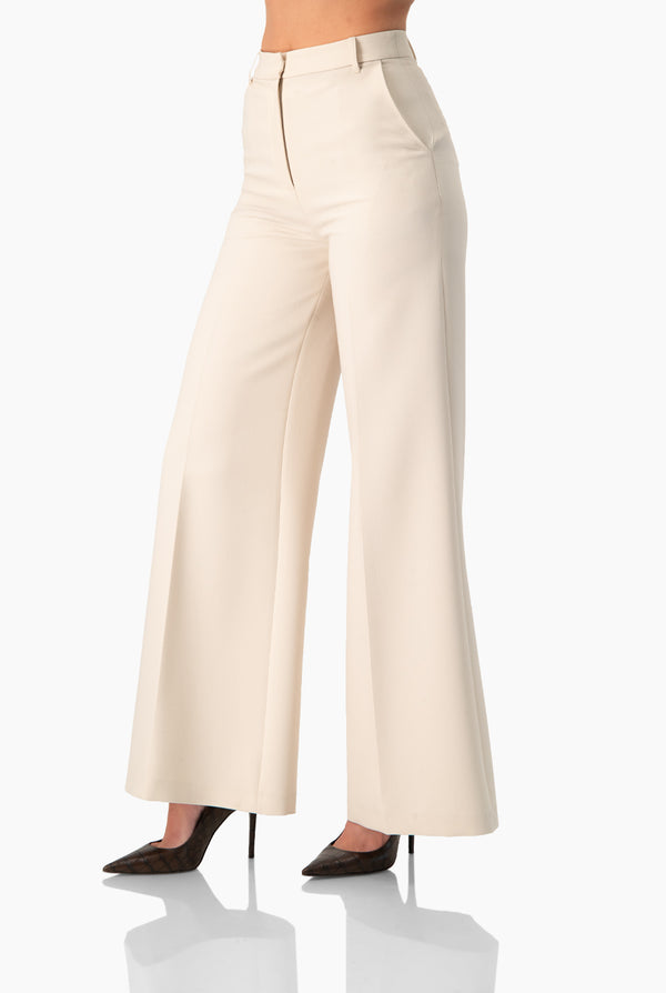 Pantalon liso pierna amplia marfil