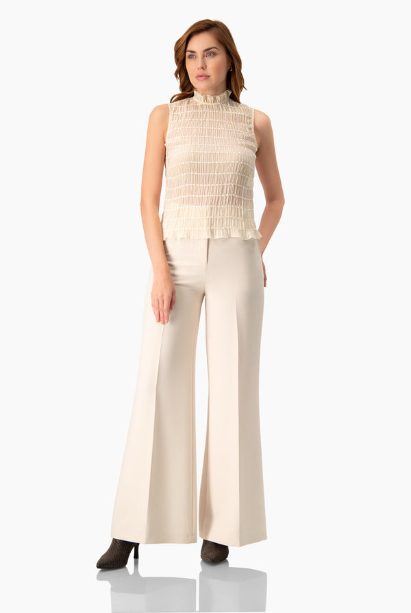 Pantalon liso pierna amplia marfil