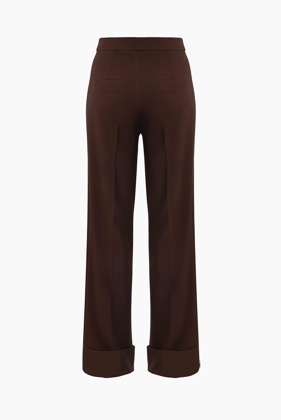 Pantalón recto café, dobladillo ancho, sin bolsillos