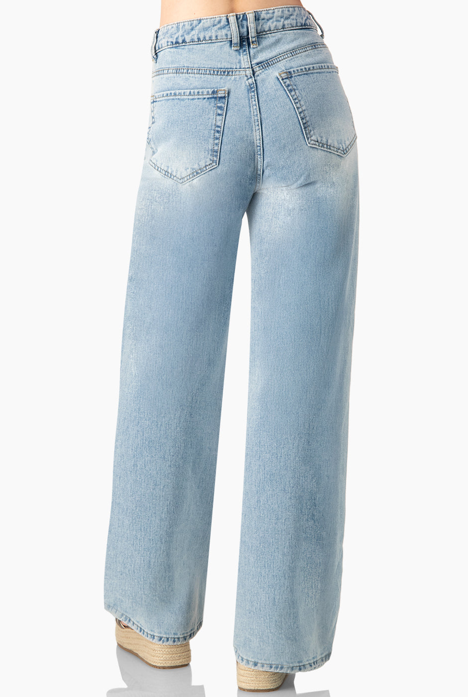 Jeans amplio azul claro con bolsillos y botón frontal