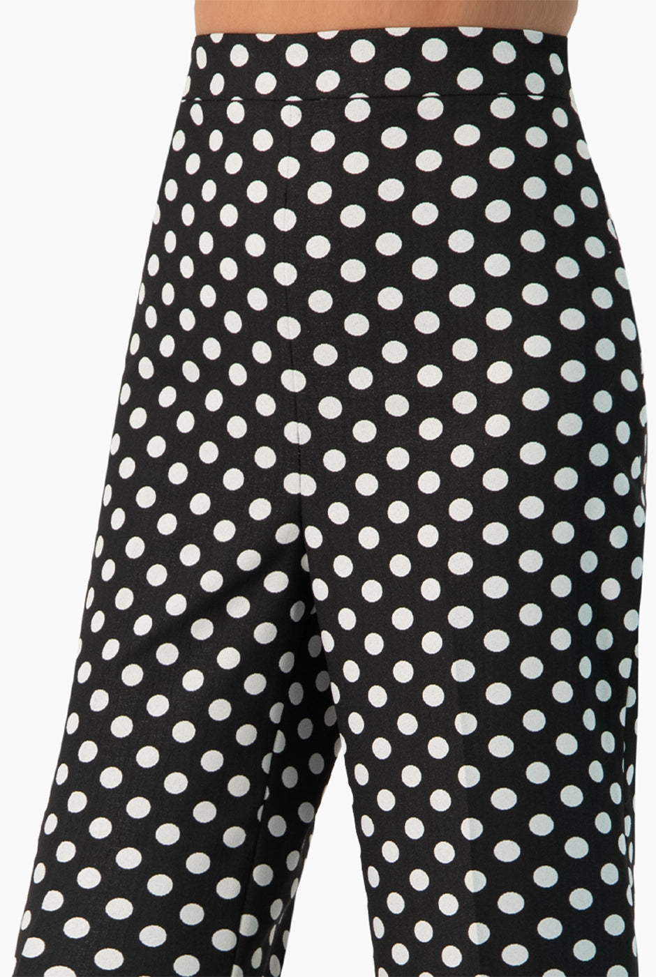 Pantalón campana negro con estampado de lunares
