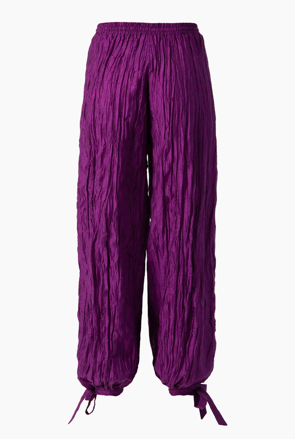 Pantalón morado amplio con cintas en tobillos y cintura