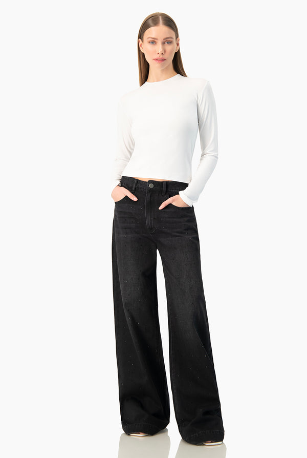 Jeans amplio negro con pedreria