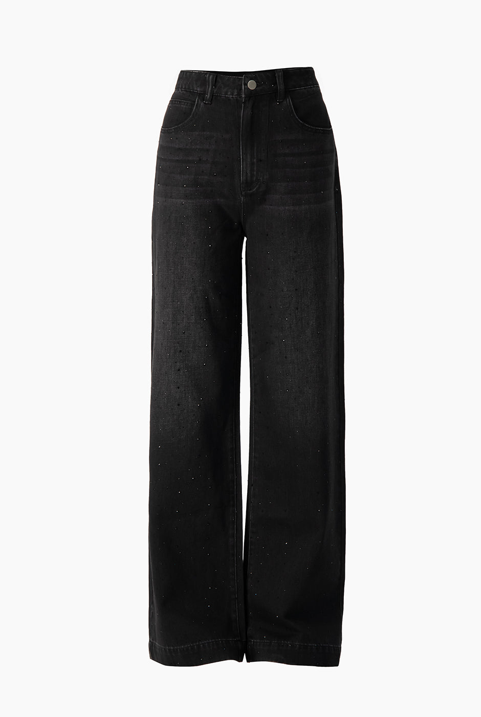 Jeans amplios negros con pedrería y bolsillos traseros