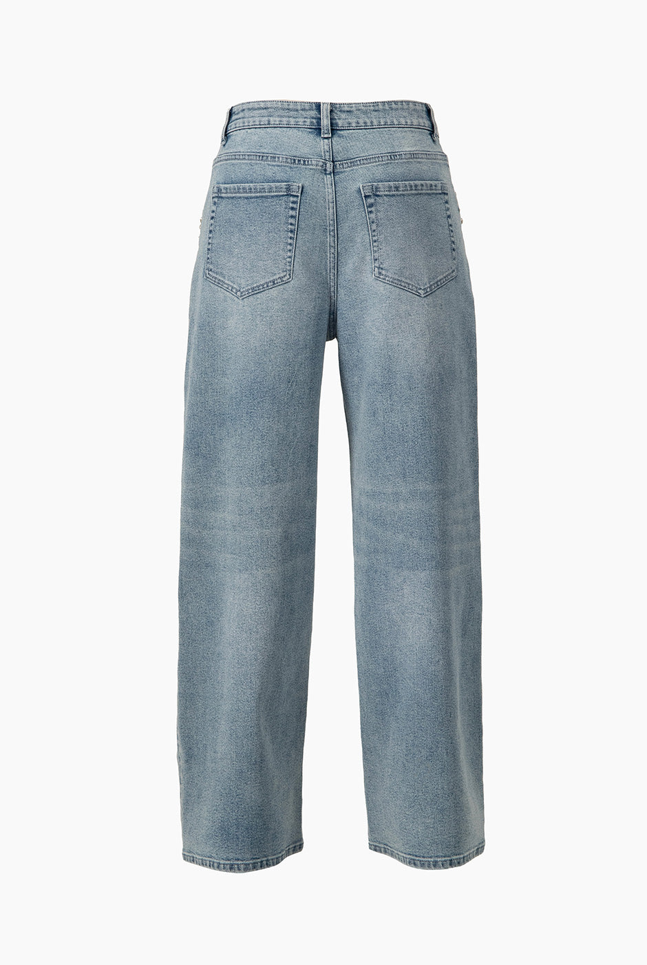 Jeans denim amplio azul claro con pedrería en el frontal