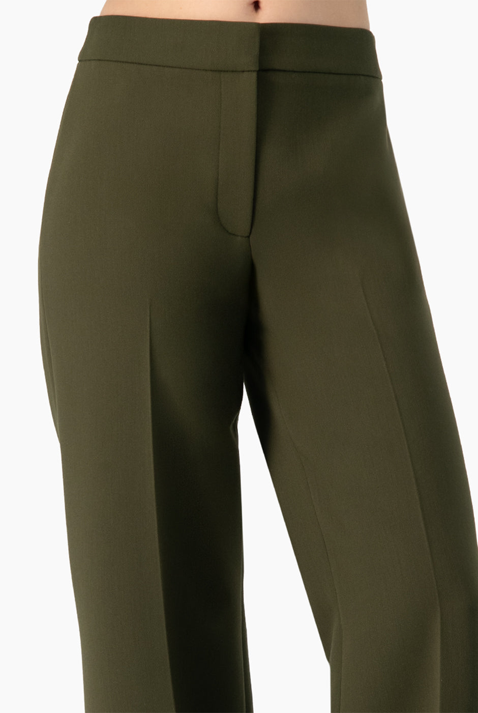 Pantalón recto verde liso sin bolsillos, diseño formal