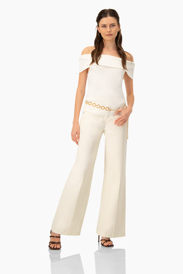 Pantalon marfil de pierna ancha