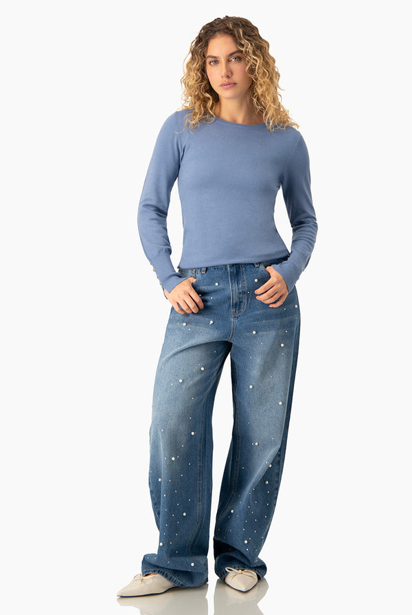 Jeans amplio con perlas