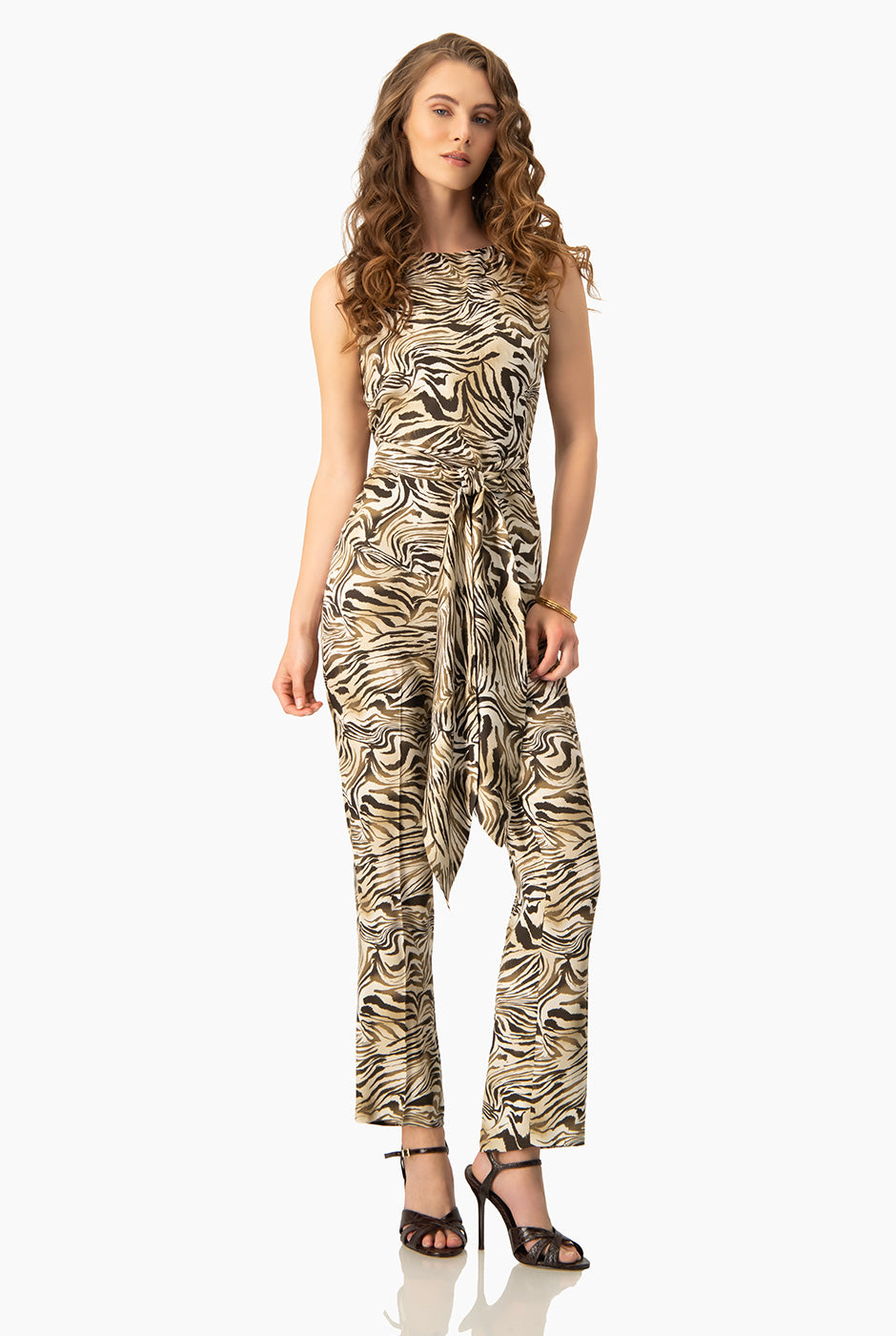 Pantalón capri estampado verde olivo, animal print