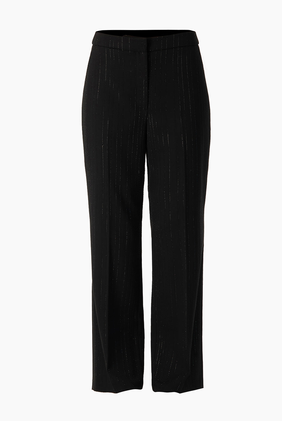 Pantalón capri negro con bolsillos laterales y rayas verticales discretas