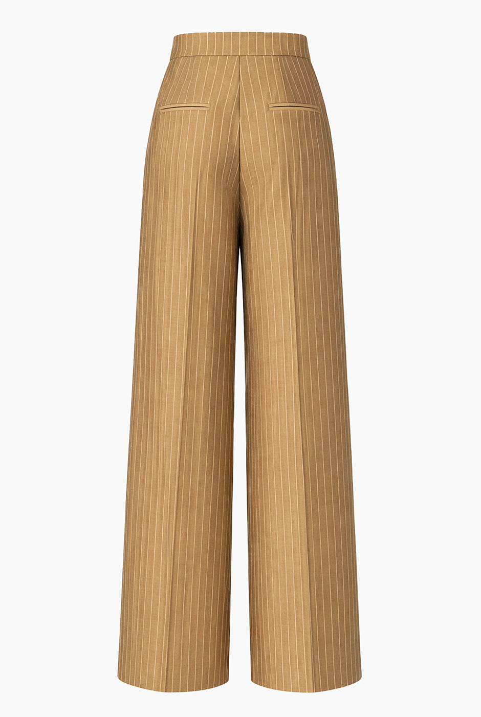 Pantalón beige de pierna ancha con rayas verticales y bolsillos