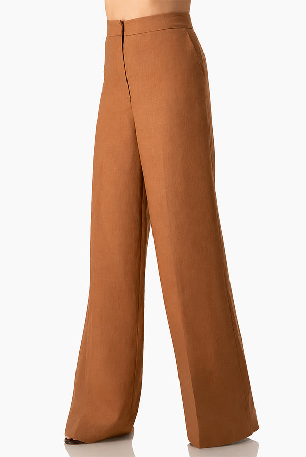 Pantalon recto amplio cafe