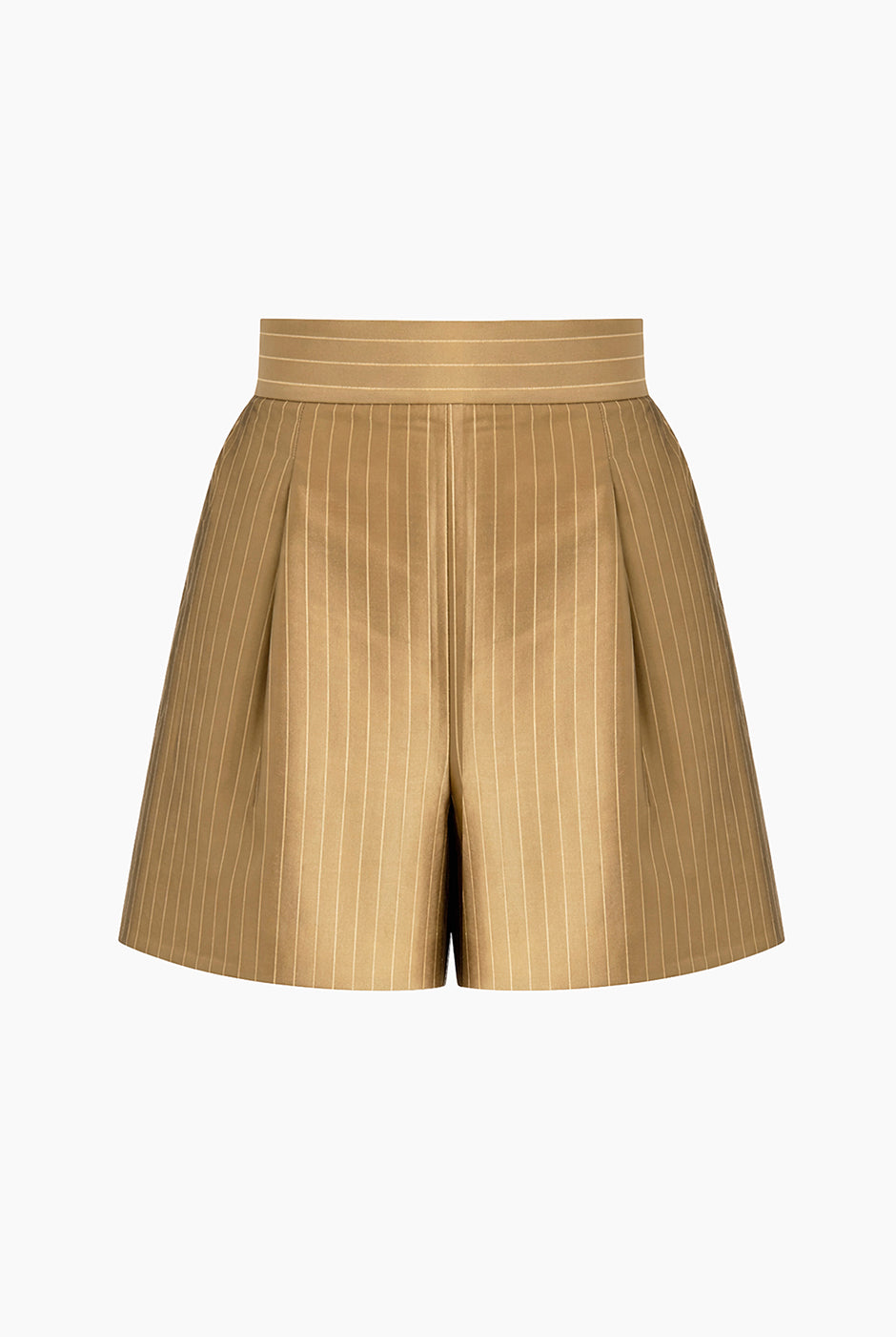 Short beige con rayas, pinzas frontales y bolsillos