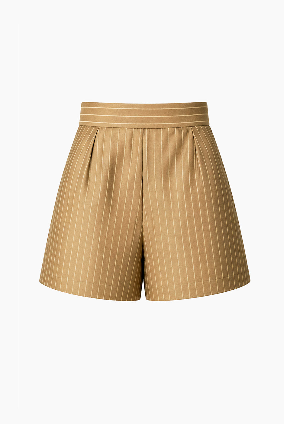 Short beige con rayas, pinzas frontales y bolsillos