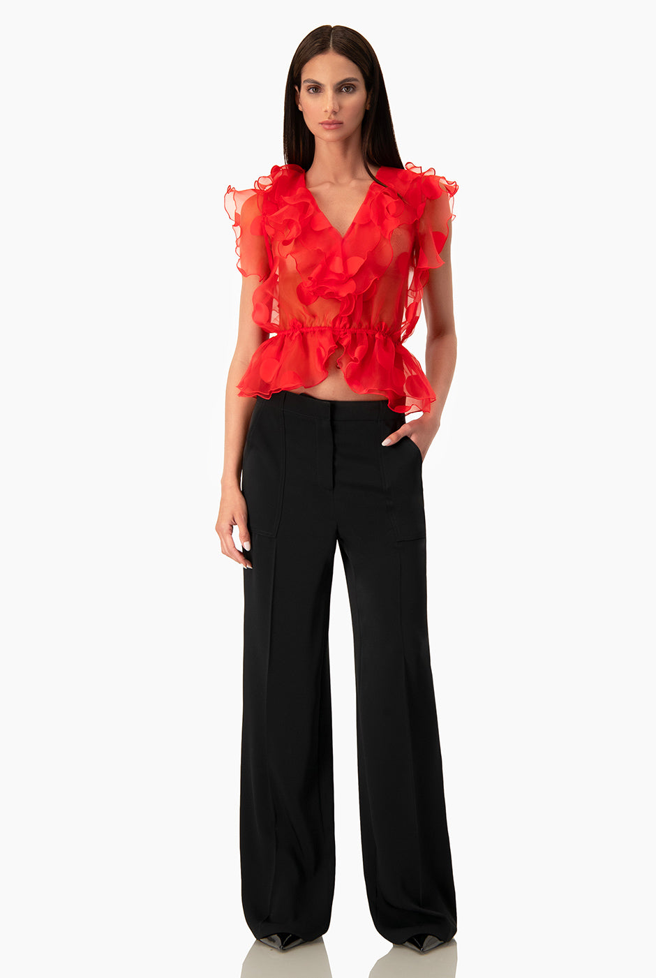 Pantalón negro Ivonne de pierna ancha con bolsillos