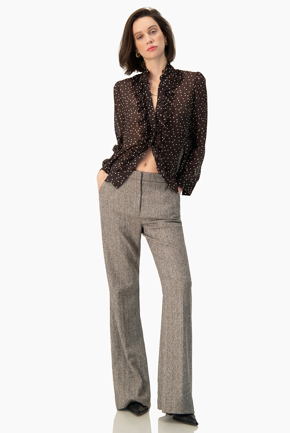 Pantalón Ivonne semi campana café con bolsillos
