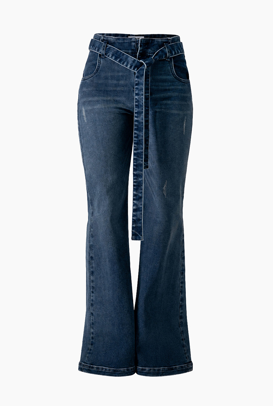 Jeans Ivonne semi campana azul marino con bolsillos y cinturón