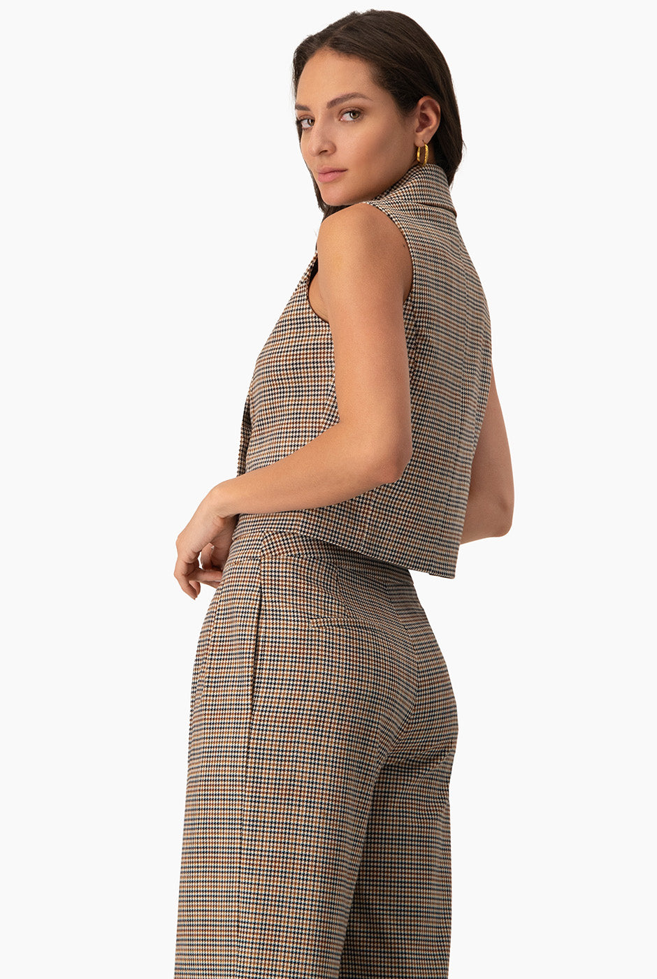 Chaleco corto cruzado multicolor de Ivonne con botones dobles y solapa