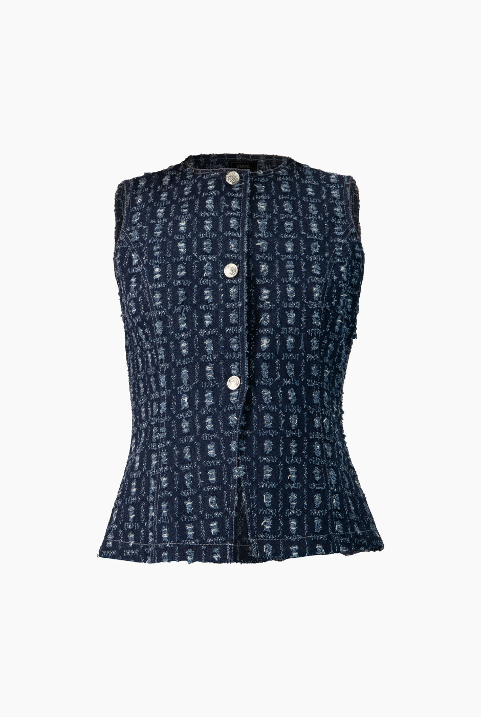 Chaleco denim azul marino sin mangas con botones frontales