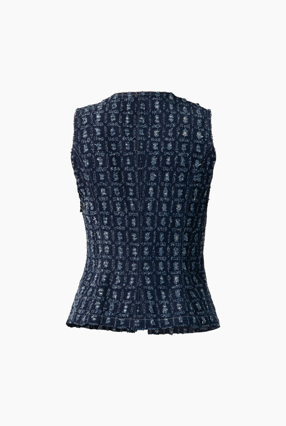 Chaleco denim azul marino sin mangas con botones frontales