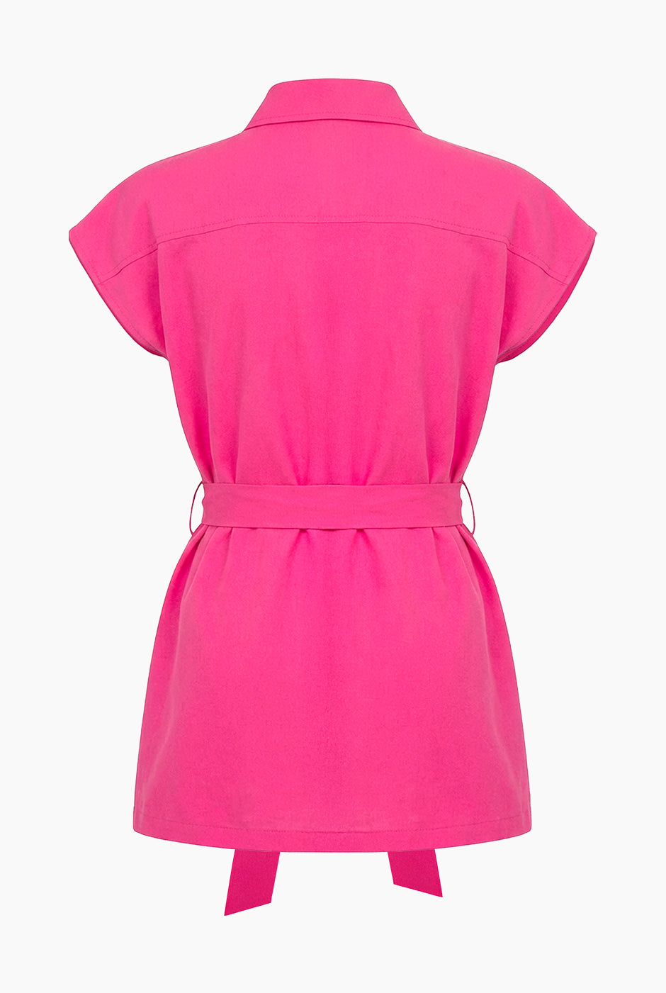 Chaleco fucsia con cinta, bolsillos y botones frontales