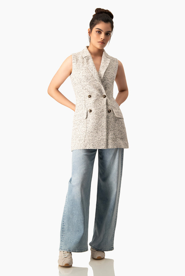 Chaleco largo tejido con bolsas