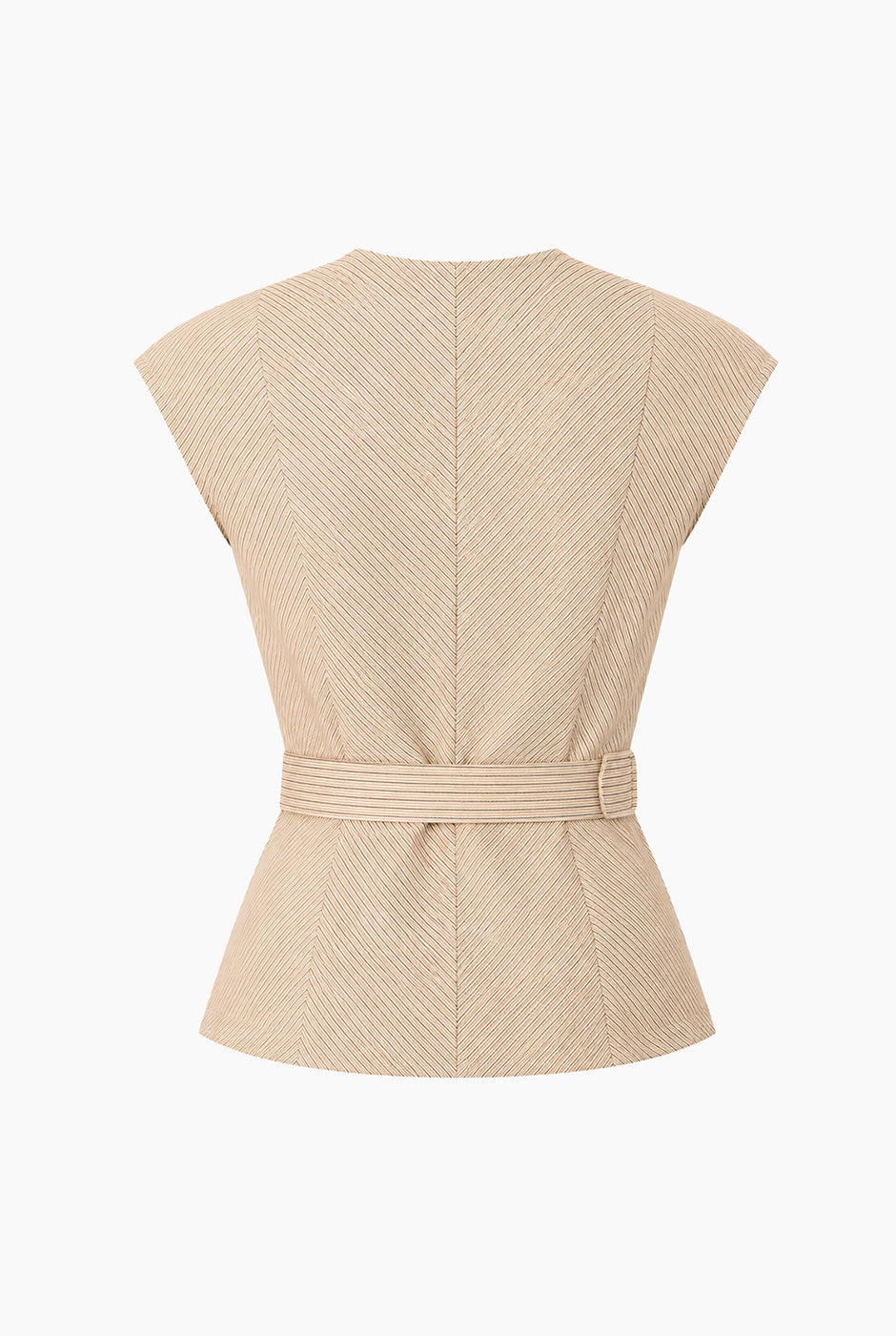 Chaleco Ivonne beige rayado con botones y cinturón