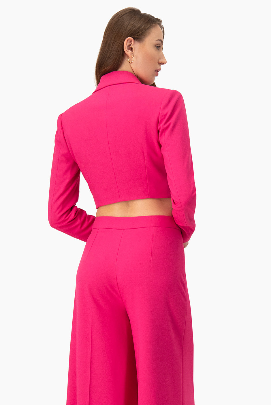 Saco torero rosa con botón frontal y solapa