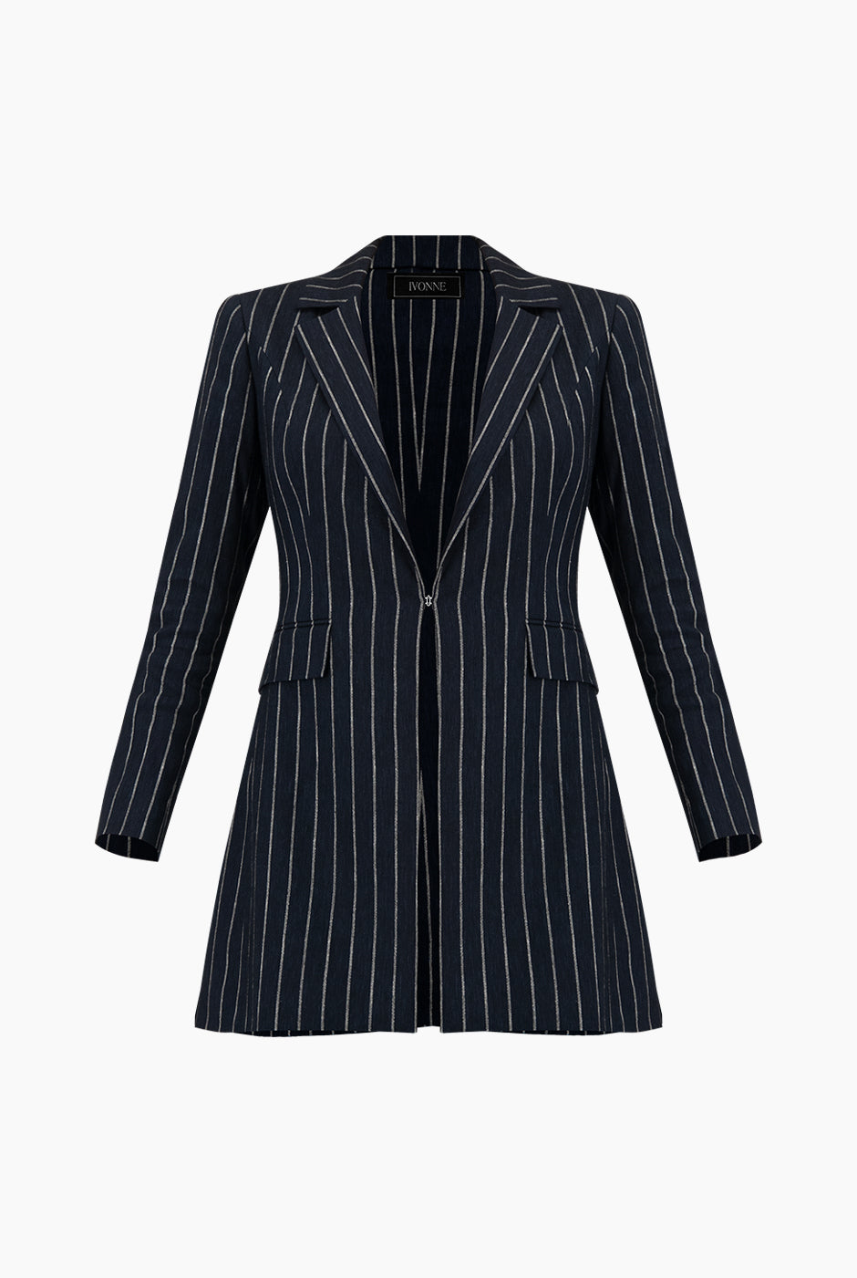 Saco blazer azul marino con rayas y bolsillos