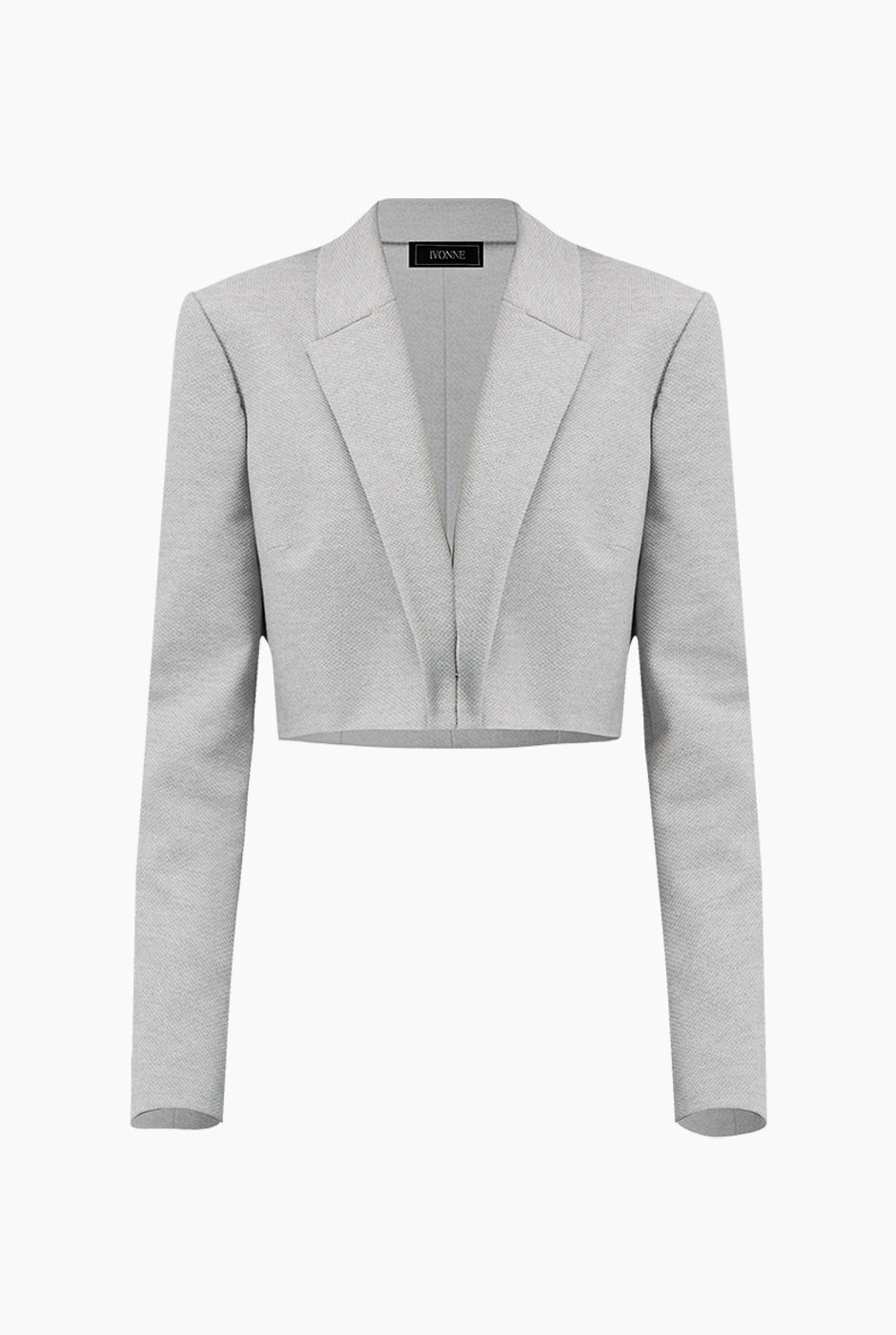 Saco torero gris elegante con solapa y broche