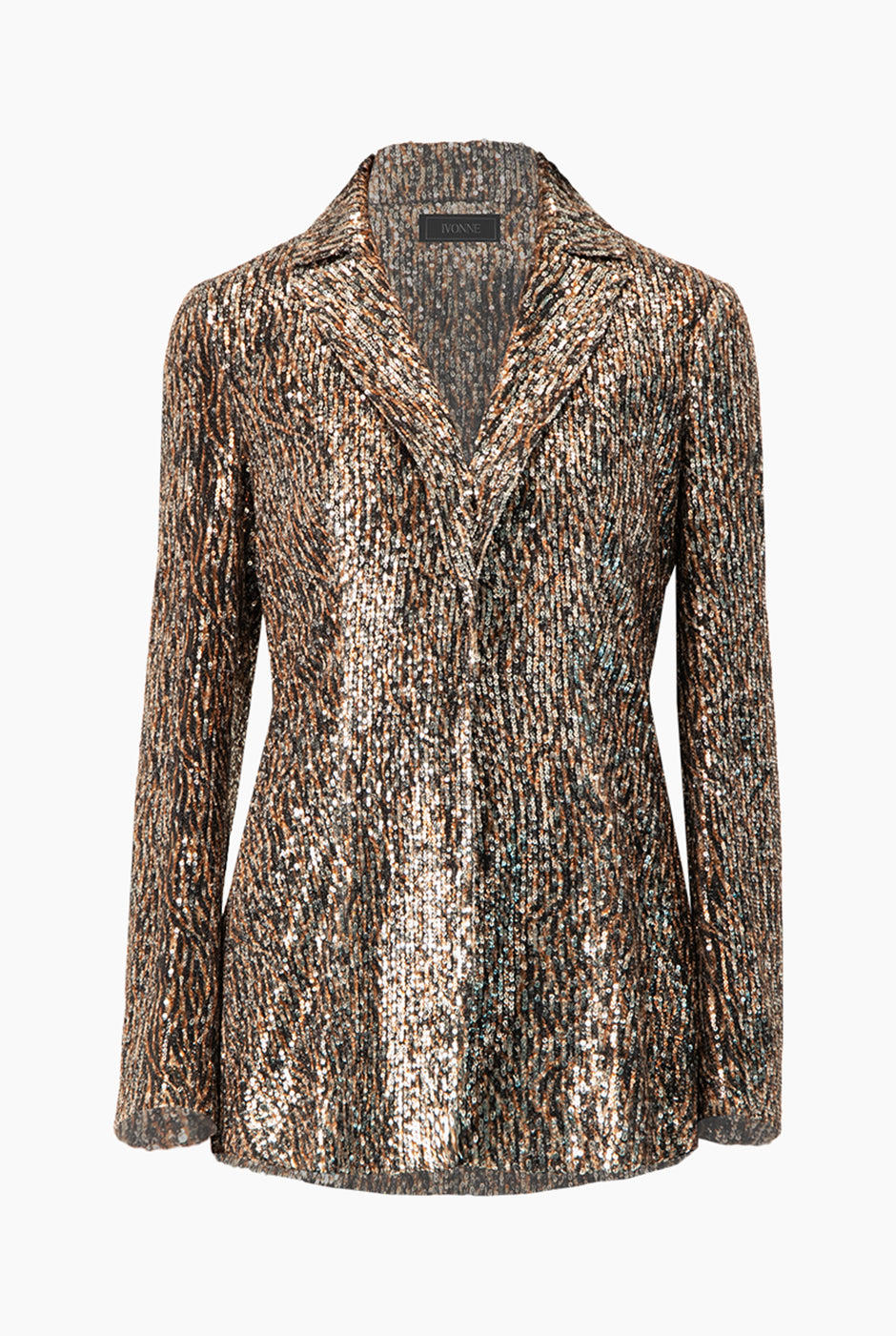 Saco blazer multicolor con lentejuelas y broche frontal