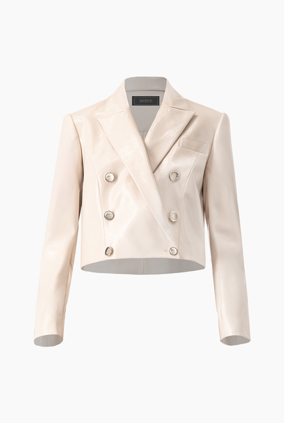 Saco blazer marfil de vinipiel con botones y solapa