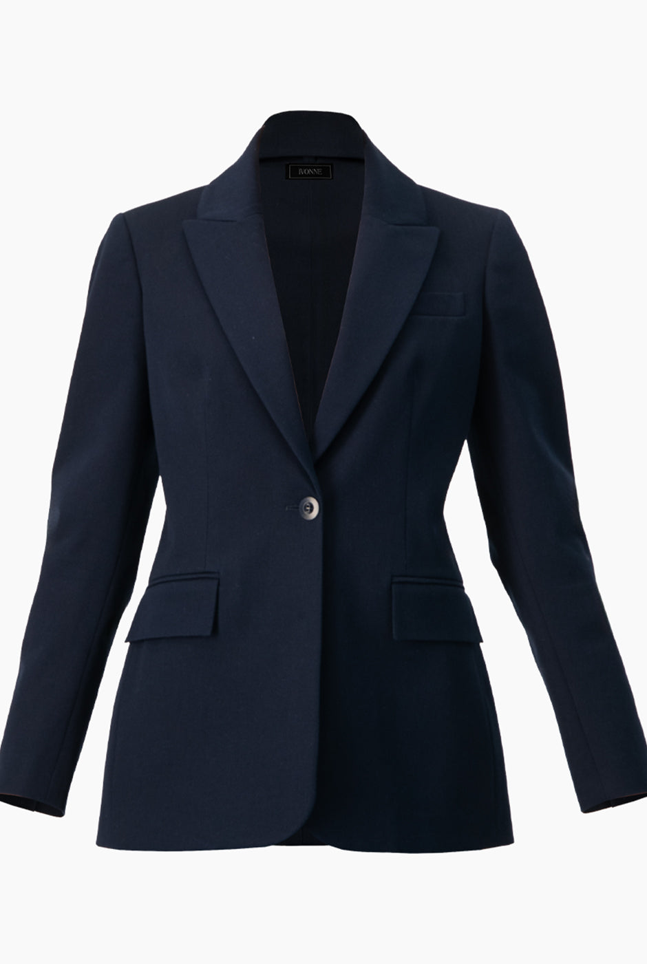 Saco Blazer Liso Azul Marino con Solapas y Bolsillos