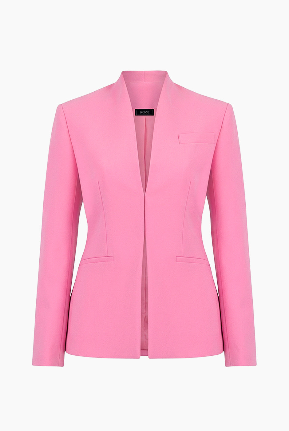 Saco rosa sin solapa con bolsillos, elegante y entallado