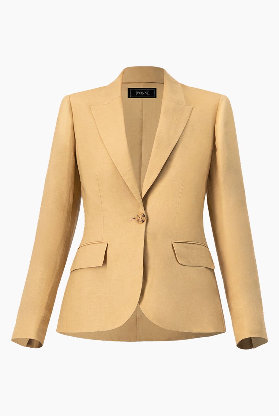 Saco sastreado beige de lino con botón frontal