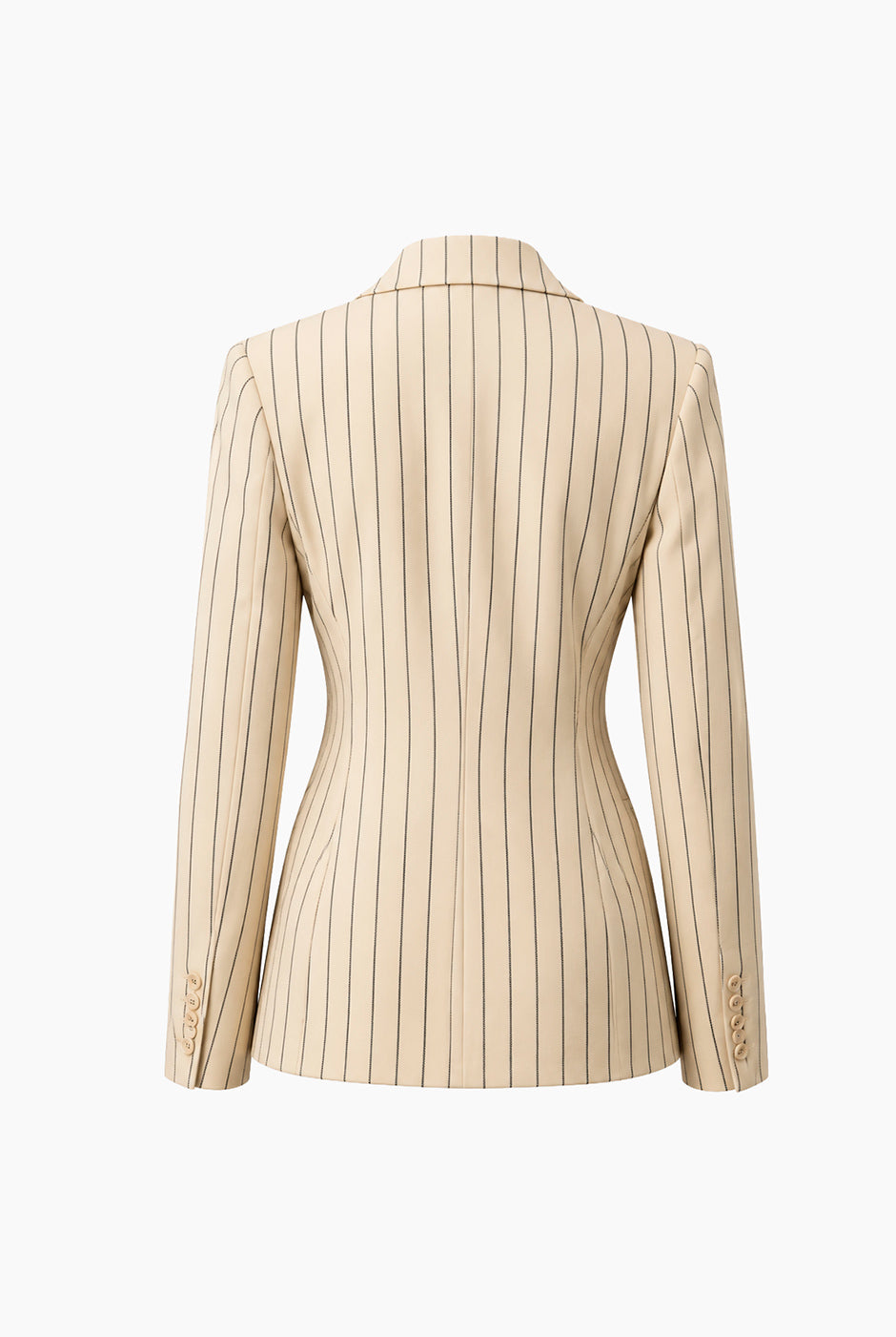 Saco Ivonne rayado beige con doble botonadura y bolsillos