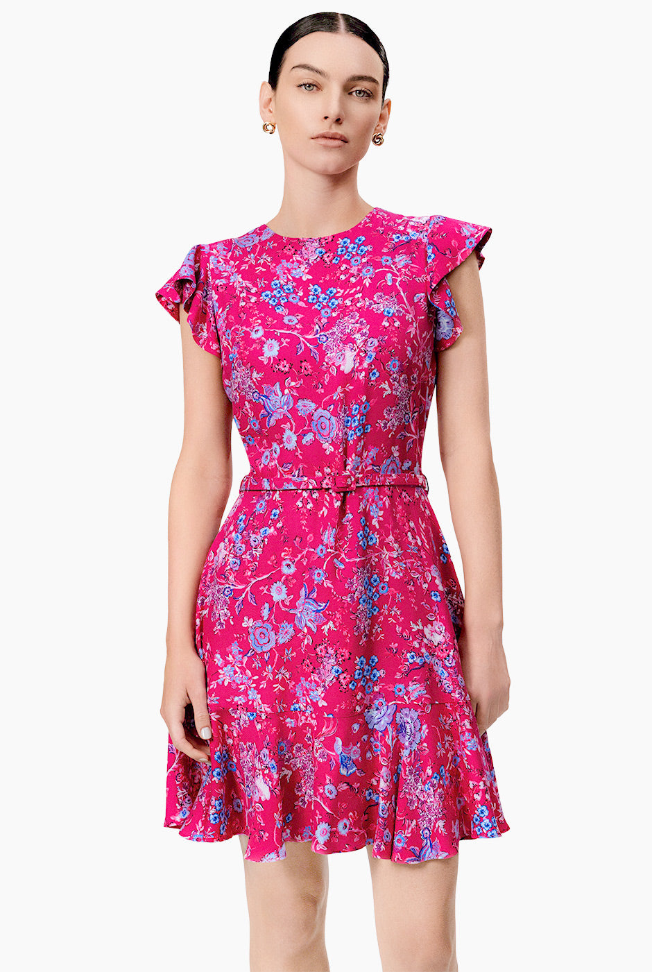 Vestido floral fucsia con manga olan Casual y chic