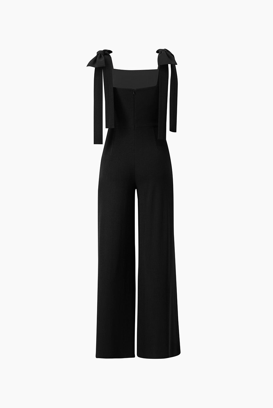 Jumpsuit negro sin mangas con escote cuadrado y lazos