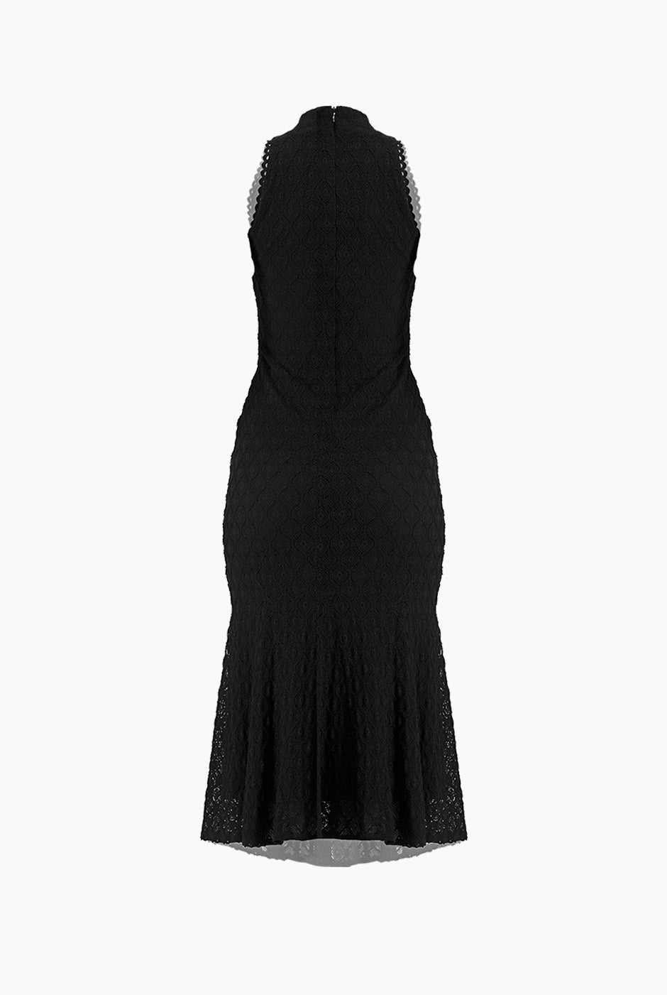 Vestido midi negro sin mangas con encaje y cuello alto