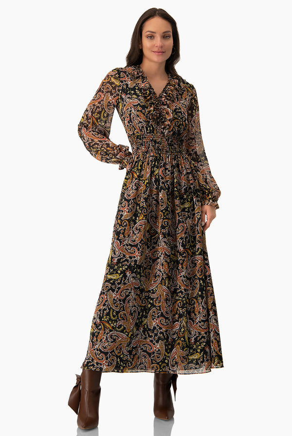 Vestido largo con detalle de smock