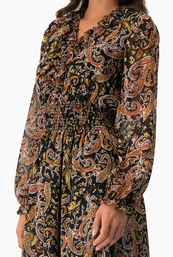 Vestido largo con detalle de smock