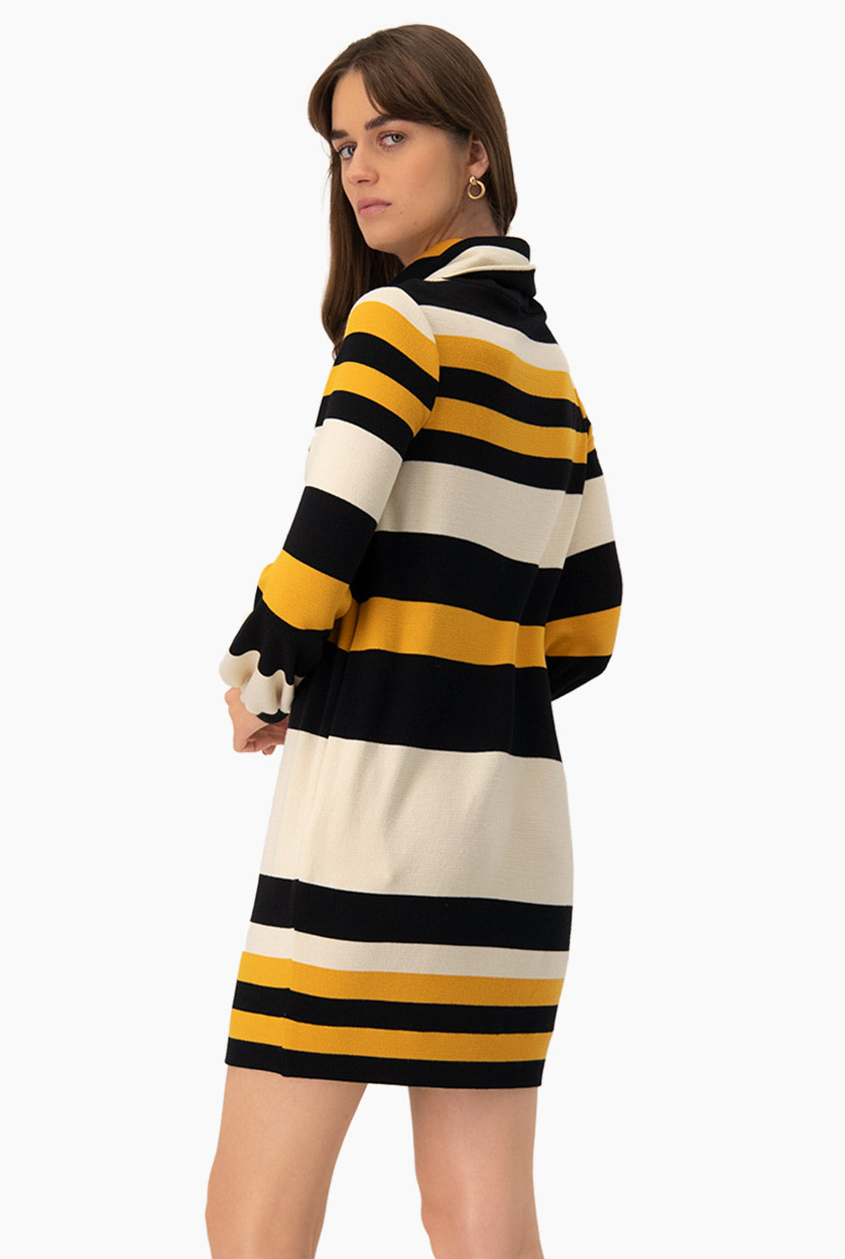 Vestido recto de manga larga multicolor con bloques de color