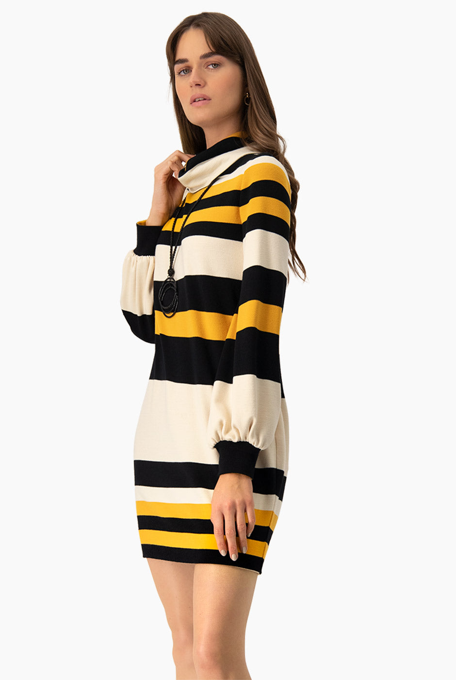 Vestido recto de manga larga multicolor con bloques de color